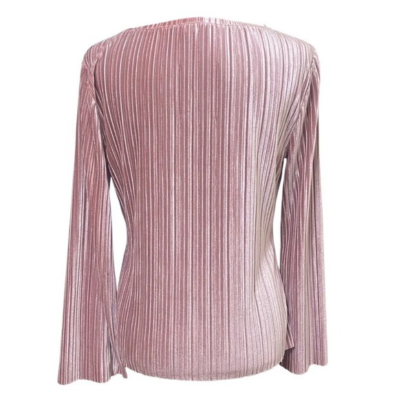 INC Pleated Velvet Bell Sleeve Top Mauve Medium 90s Y2K Retro Glam Shirt - Picture 2 of 6